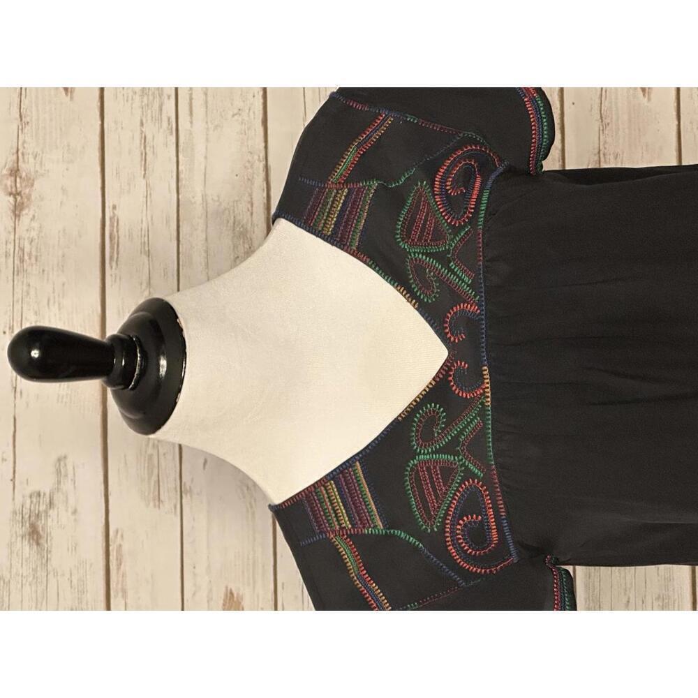 Madewell black/multicolored boho chic embroidered silk sundress Size XS - Picture 3 of 6